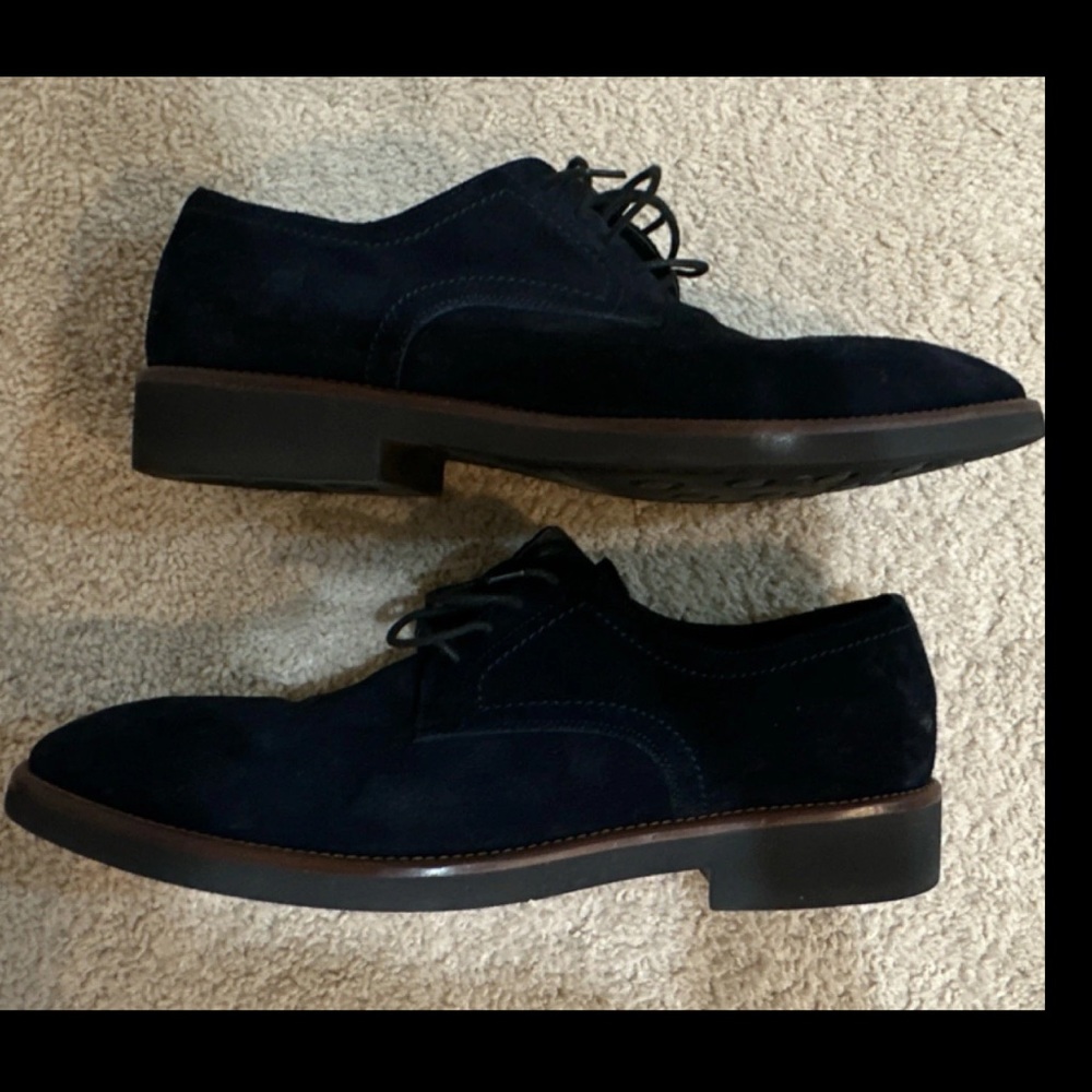 Men's Navy Suede Derby Shoes - Classic Lace-Up